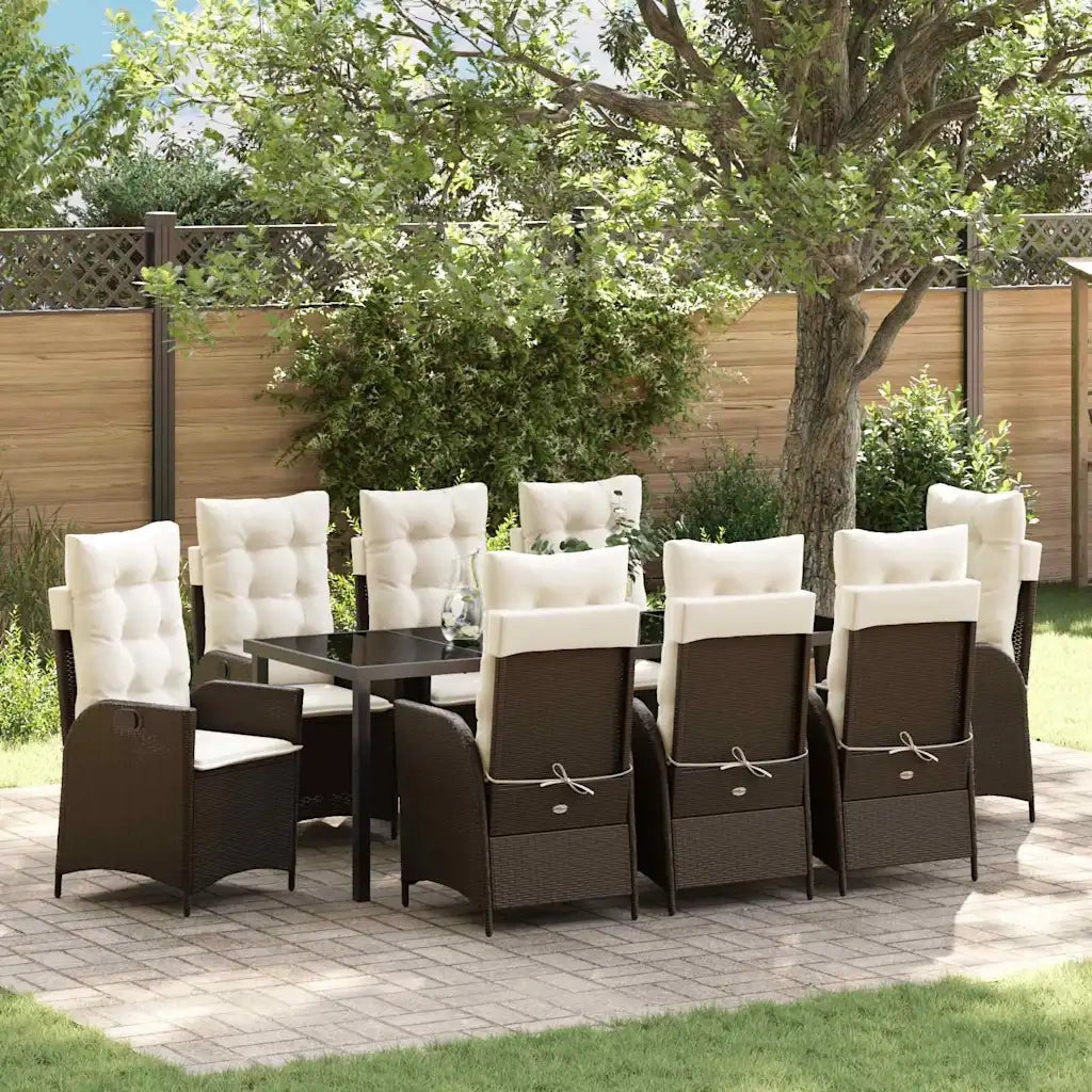Set da Pranzo per Giardino con cuscino 9 pcs Marrone polyrattan 3380497
