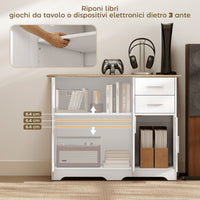 Credenza Moderna Buffet 100x40x78 cm con 2 Cassetti e 2 Armadietti in Legno Bianco e color Legno