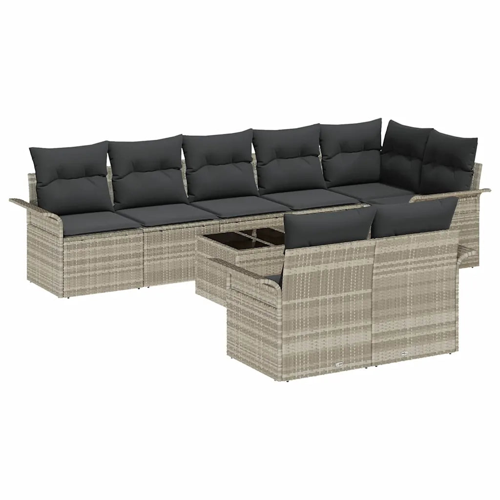 Set Divano da Giardino 9 pcs Grigio chiaro Poly Rattan 3345422