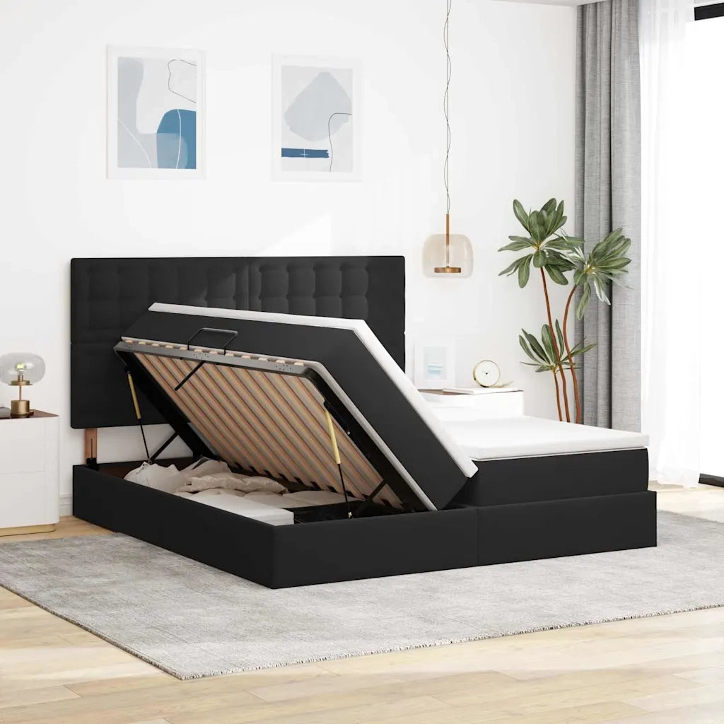Letto con Contenitore con materasso Nero 180 x 200 cm Velluto