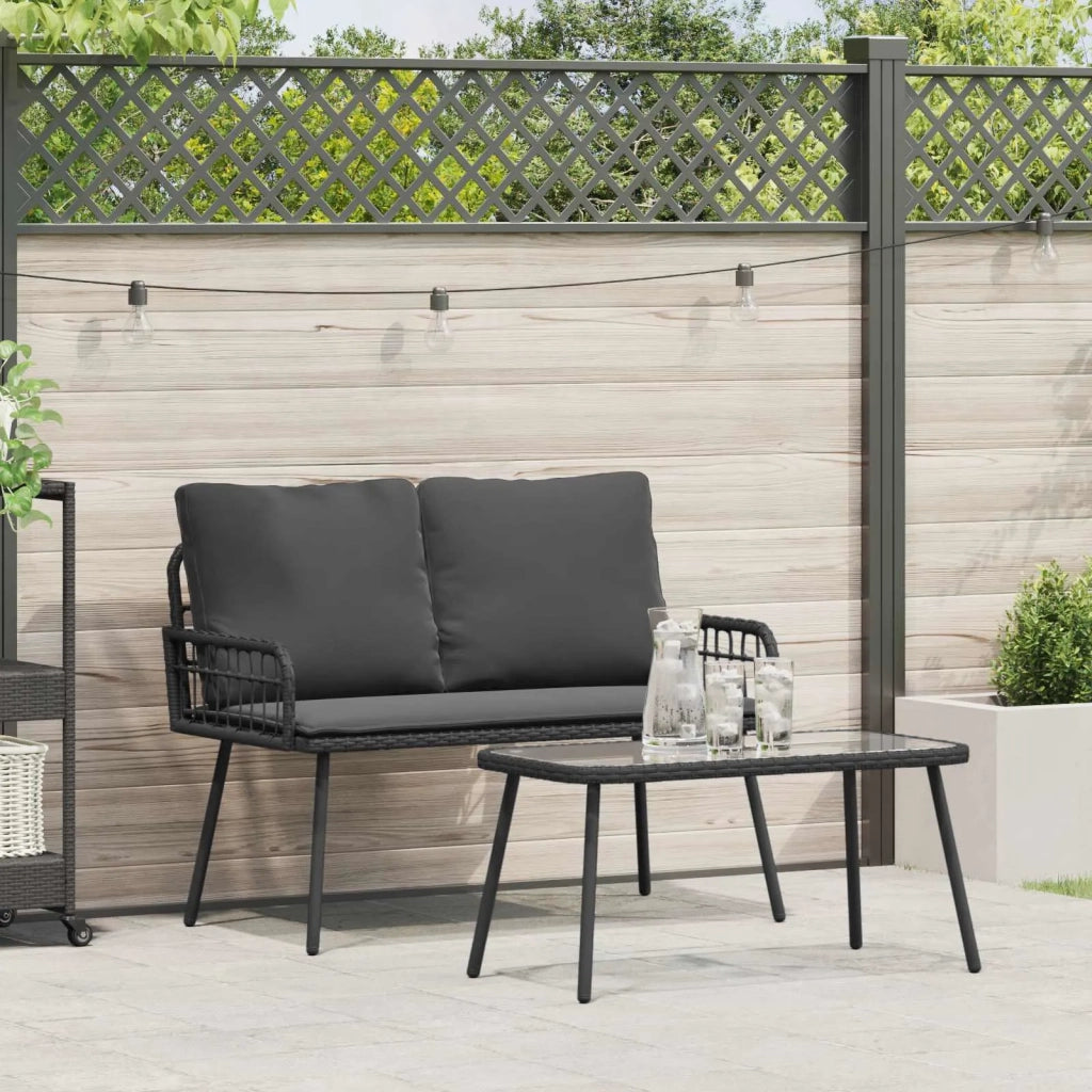 Set da Pranzo per Giardino con cuscino 2 pz | Set Salotto da Giardino Nero polyrattan