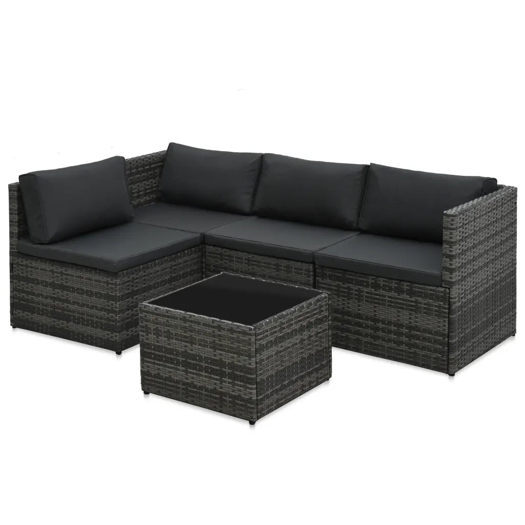 Set Divani da Giardino 5 pz con Cuscini in Polyrattan Grigio cod mxl 35550