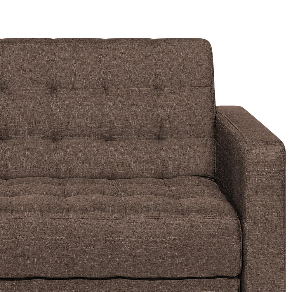 Divano letto angolare in tessuto capitonné marrone moderno a L componibile a 4 posti con ottomana chaise longue versione destra