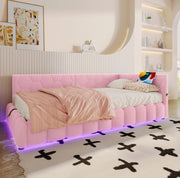 Letto 90x200 cm con contenitore; LED e USB Tipo-C rosa