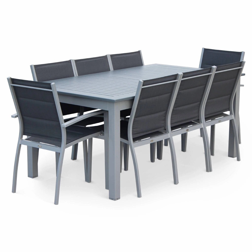 Set tavolo da giardino allungabile in alluminio con 8 posti, grigio