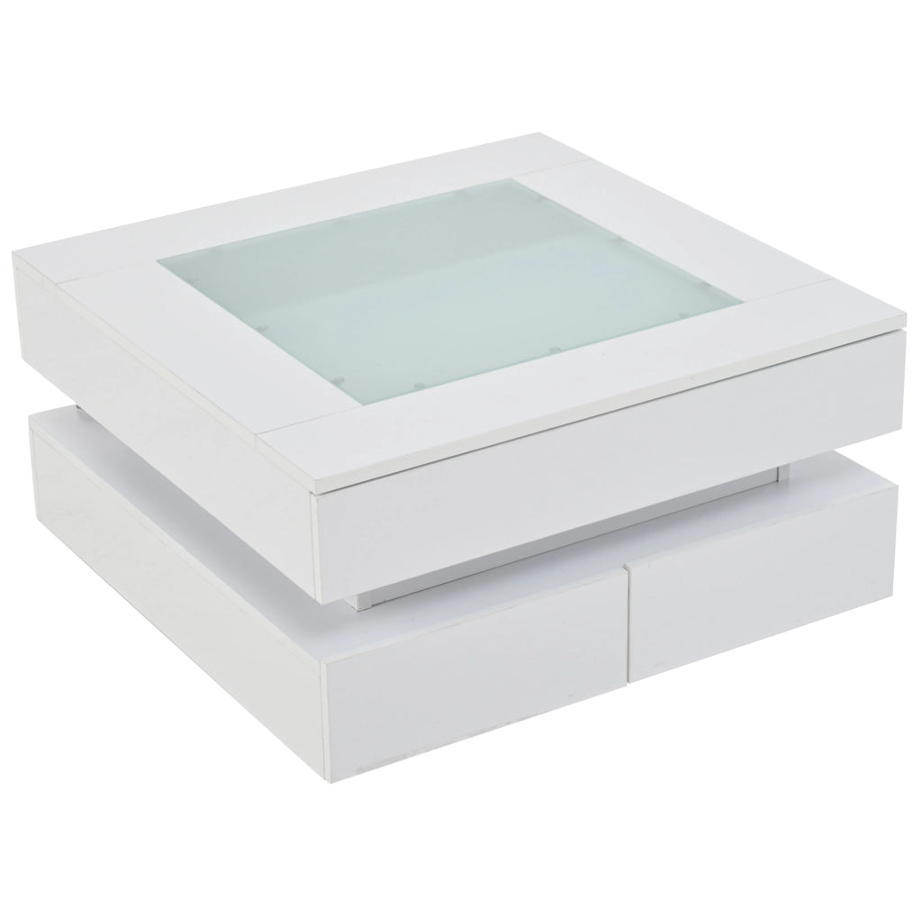 Tavolino da caffè quadrato bianco con LED e 3 cassetti