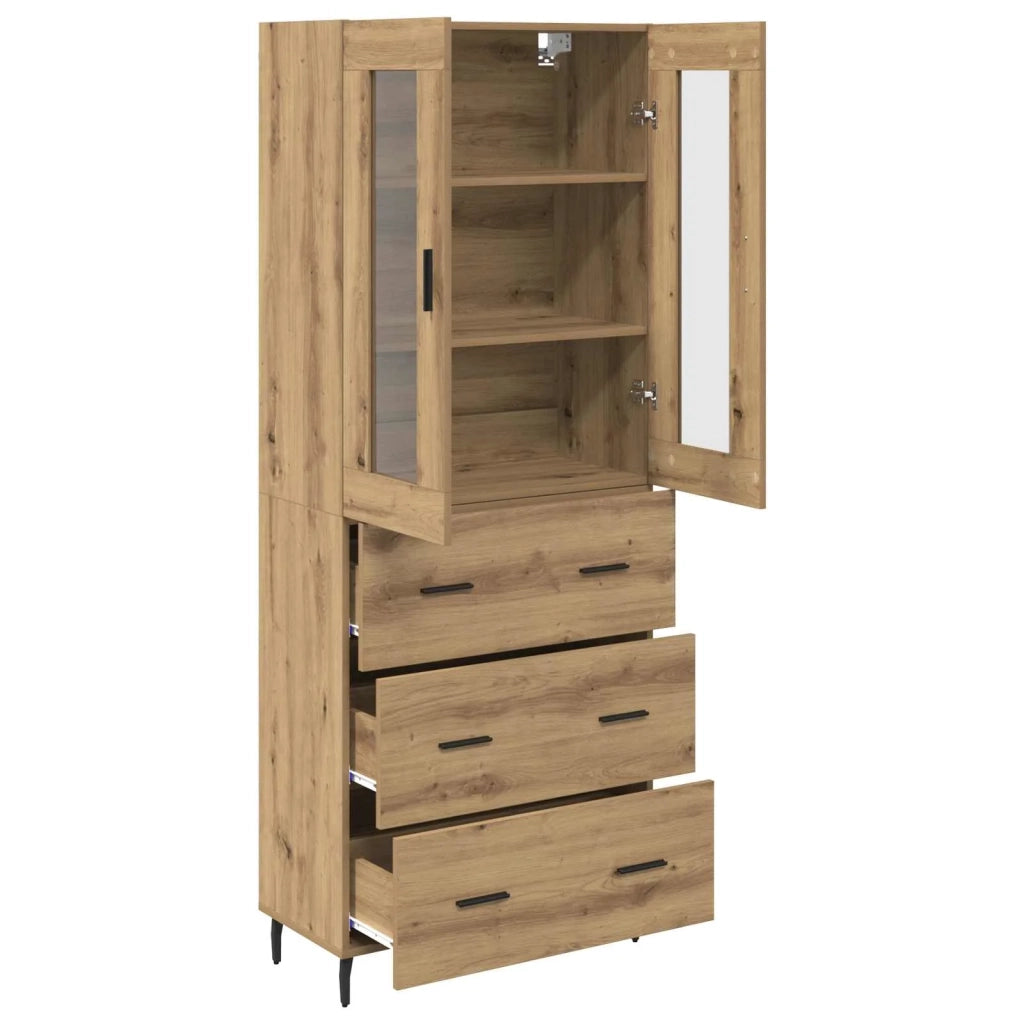 Credenza 2 pz-Set di 2 Buffet-Armadio da cucina Rovere artigianale Legno Stratificato e Vetro 763634