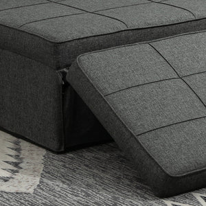Pouf Letto Poltrona Schienale Reclinabile 95x179x78 cm in Tessuto Effetto Lino Grigio