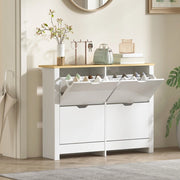 Scarpiera salvaspazio con 4 ante ribaltabili e piano d'appoggio, per ingresso, 105 × 26 × 80 cm, in legno, bianco
