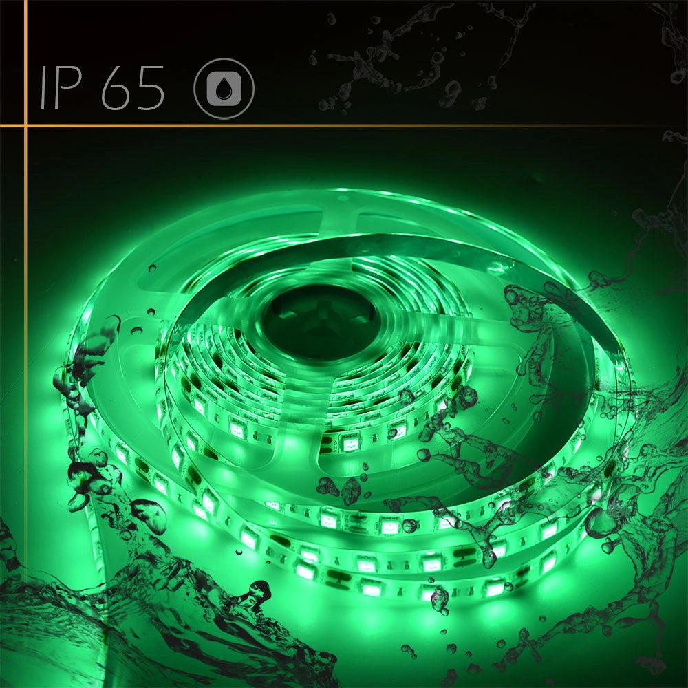 STRISCIA LED 12V VERDE AD ALTA LUMINOSITA' 60 LED/M GRADO DI PROTEZIONE IP65 - IDEALE PER INSTALLAZIONI VERSATILI E FACILE DA APPLICARE CON BIADESIVO 3M