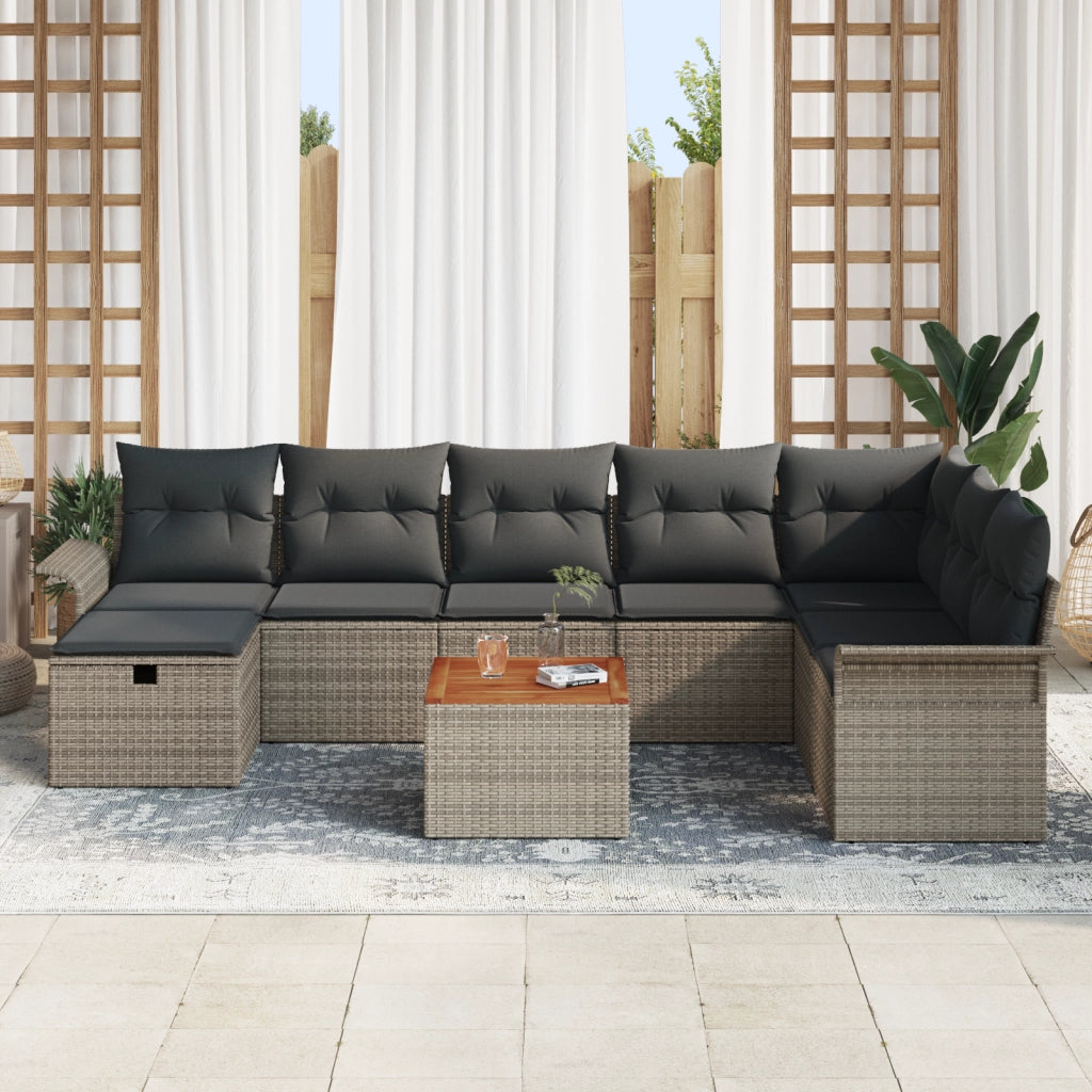 Set di Divani da Giardino  9 Pezzi con Cuscini Grigio Polyrattan
