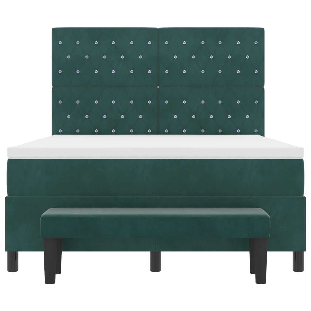 Letto a molle con materasso e panchina verde scuro 140x190 cm velluto