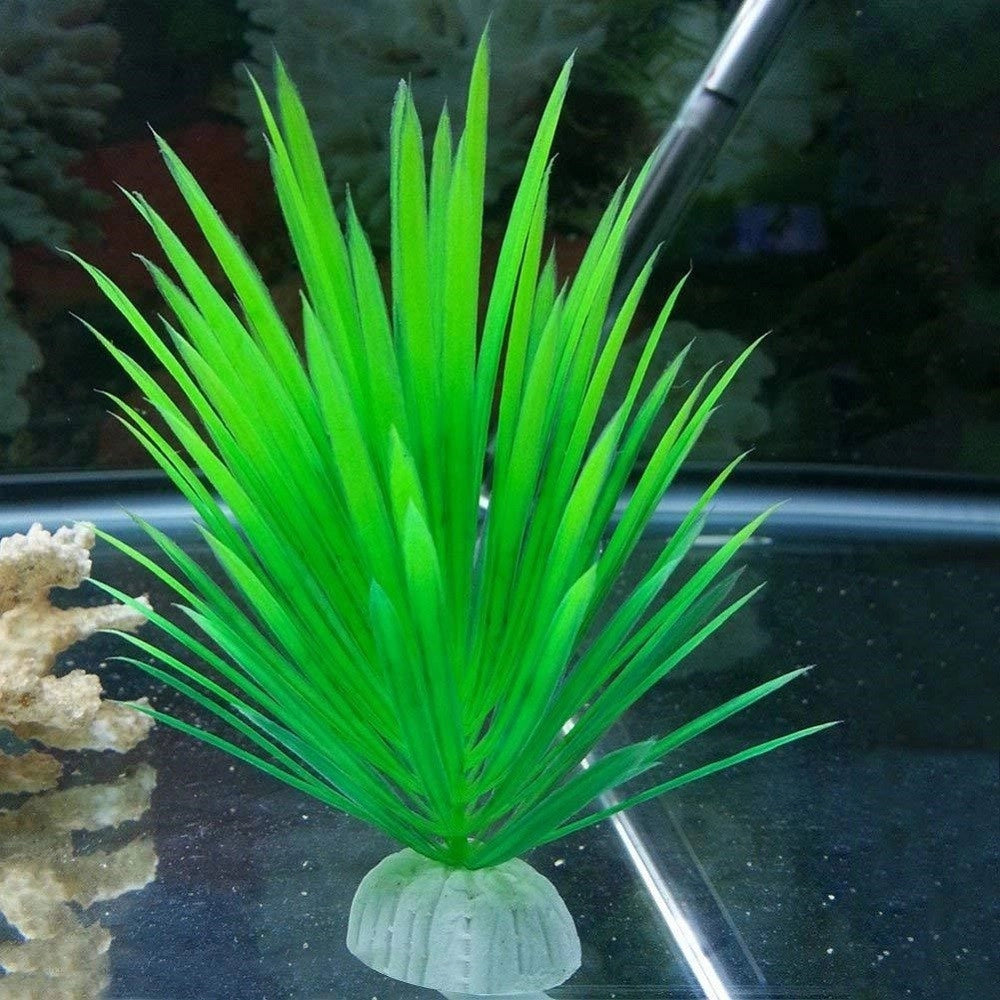 Trade Shop - Pianta Piantina Artificiale Per Acquario Piante Finte Plastica Verde A Punta -