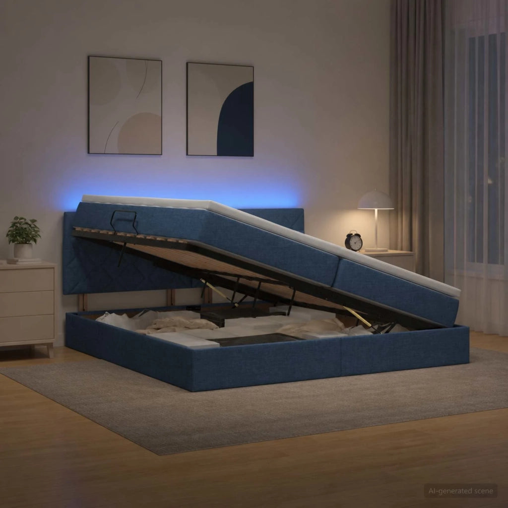 Letto con contenitore LED e materasso Blu 200 x 200 cm Tessuto 3459152