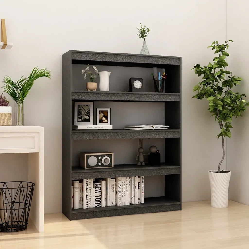 Libreria Divisorio-Scaffale per Libri-Mobile di Stoccaggio Grigio 100x30x135,5 cm in Legno di Pino