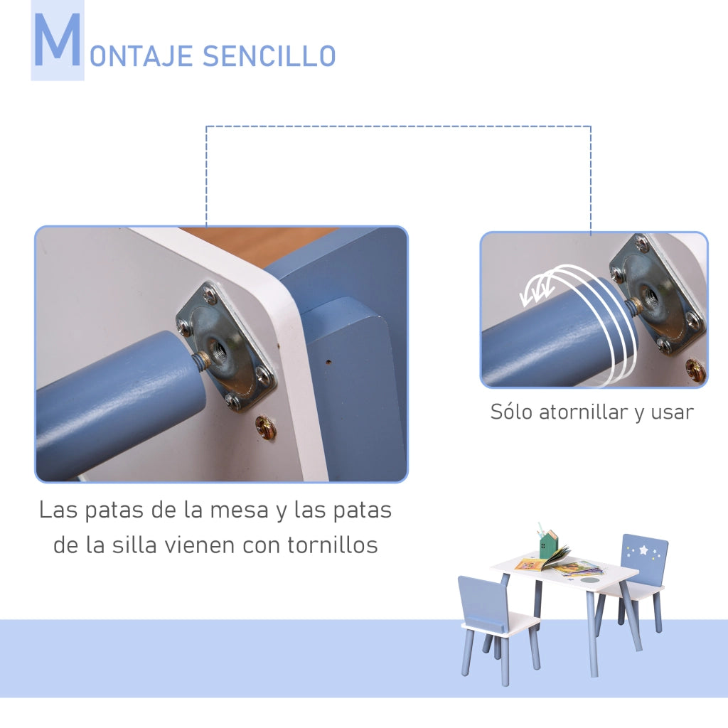 Tavolo per Bambini con Sedie ¨C zephmum ¨C 60x40x43 cm Bianco e Azul