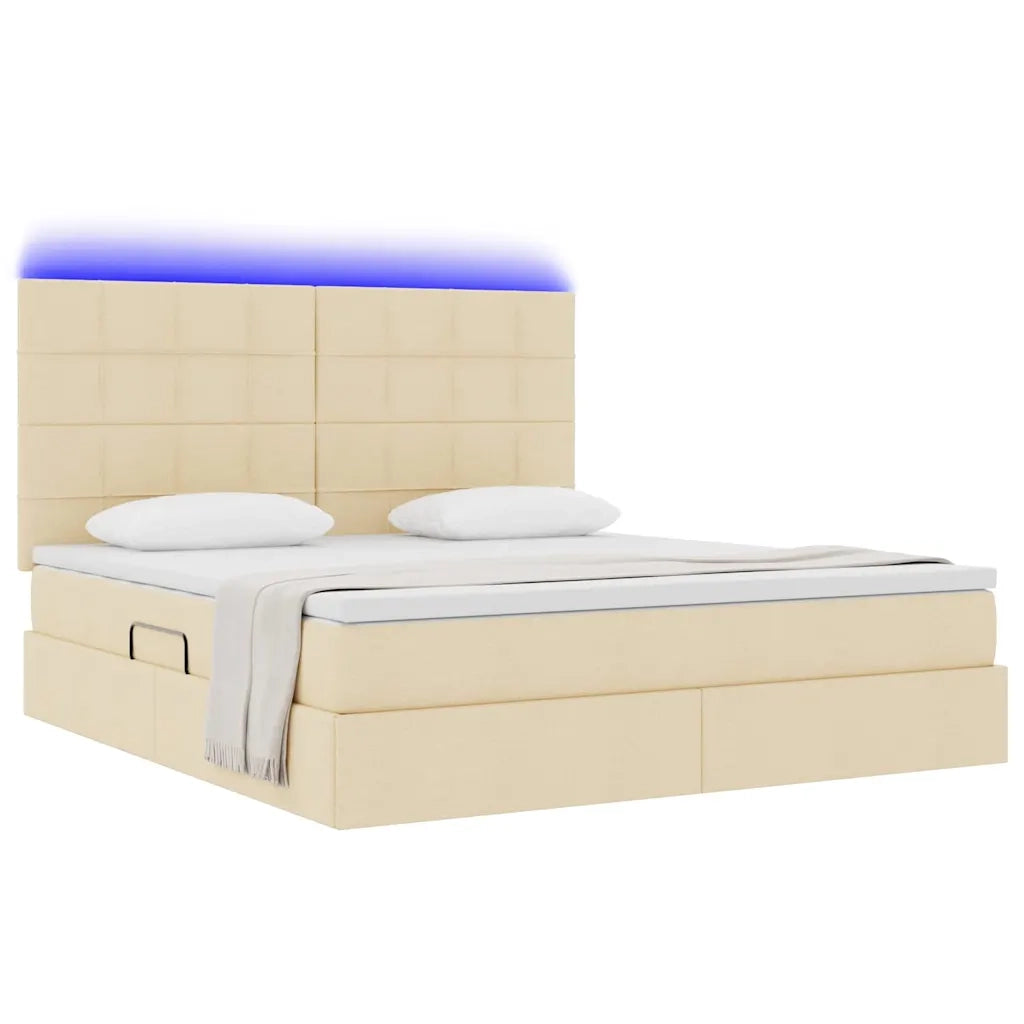 Letto con contenitore e LED Crema 180 x 200 cm Poliestere