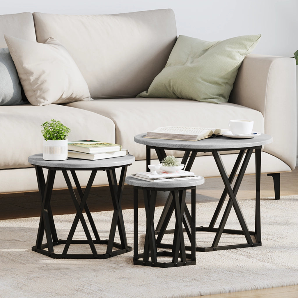 Set di Tavolini Impilabili 3 pcs Grigio Sonoma Legno Ingegnerizzato
