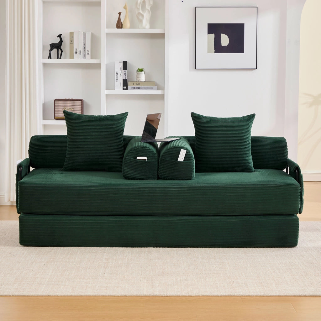 Divano modulare con tasca laterale, 3 cuscini e moduli liberi per salotto, in velluto a coste, Emerald