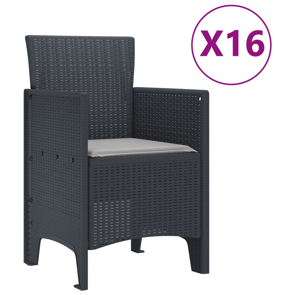 Set pranzo giardino  17 pezzi con cuscini Antracite Polirattan