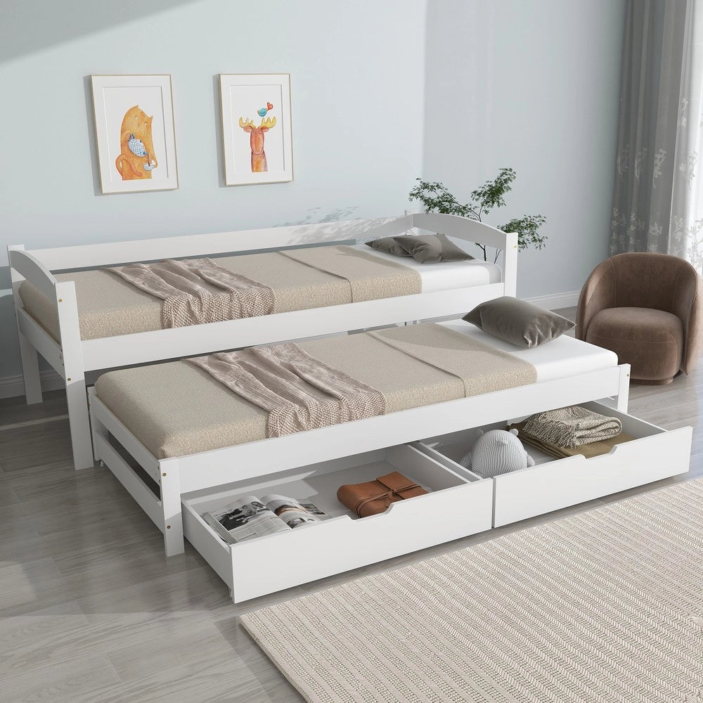 Letto Singolo Estraibile con Cassetti in Legno Massello ¨C MINIMAL ¨C Bianco 90x200