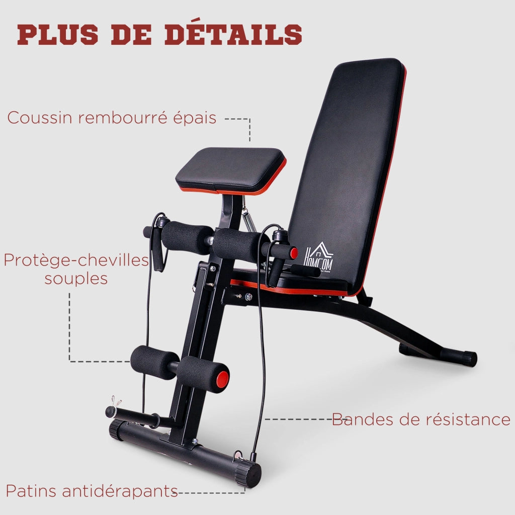 Panca fitness pieghevole regolabile ¨C Xylo ¨C multifunzione con leg extension acciaio nero rosso