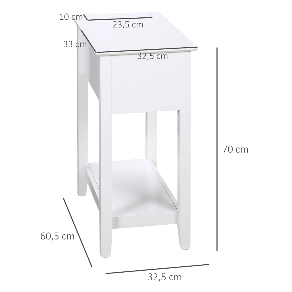 Comodino con Ripiano e Foro per Cavi ¨C zephmum ¨C Bianco 60,5x32,5x70 cm