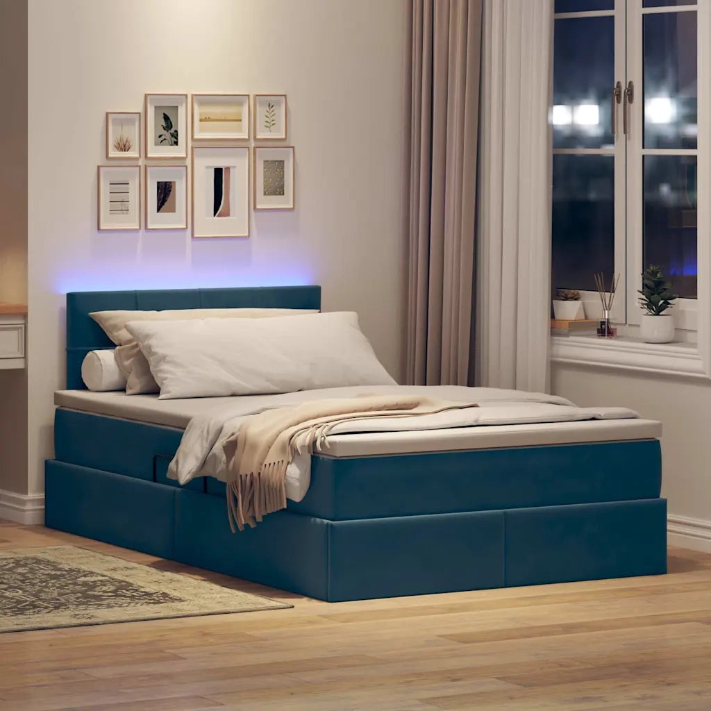 Letto con contenitore e LED Blu Scuro 120 x 200 cm Velluto 3371389