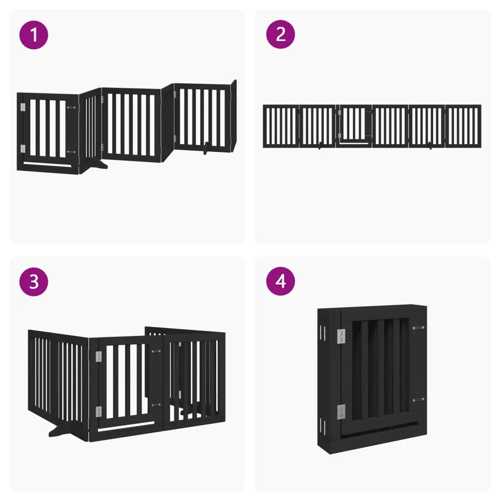 Cancello per Cani Porta Pieghevole Nero 6 Pannelli 300cm Pioppo CFW4070541