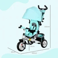 Triciclo per Bambini +12 Mesi con Maniglia Spingi estraibile Borsetta per Mamma e Portabottiglie Verde Menta