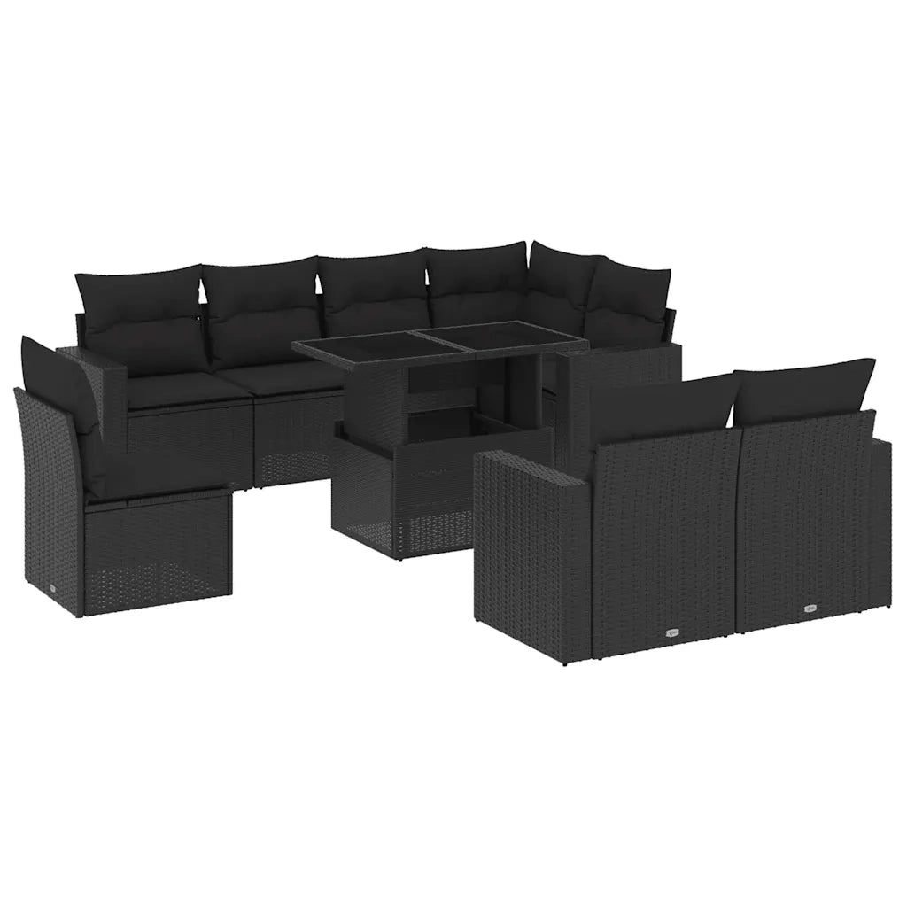 Set Divani da Giardino 9 pz con Cuscini Nero in Polyrattan 3267405