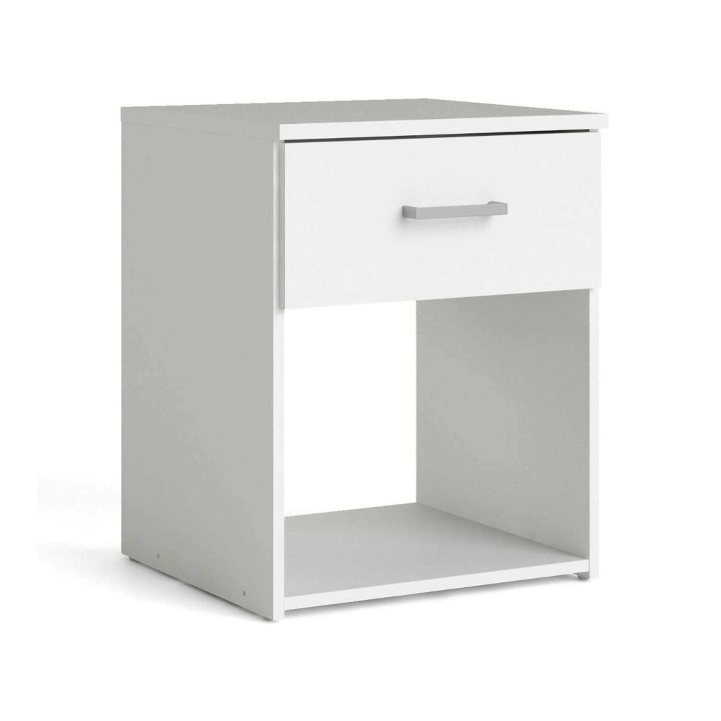 Comodino Giustina, Comò basso, Tavolino da notte, Mensola da letto, 38x36 h48 cm, Bianco