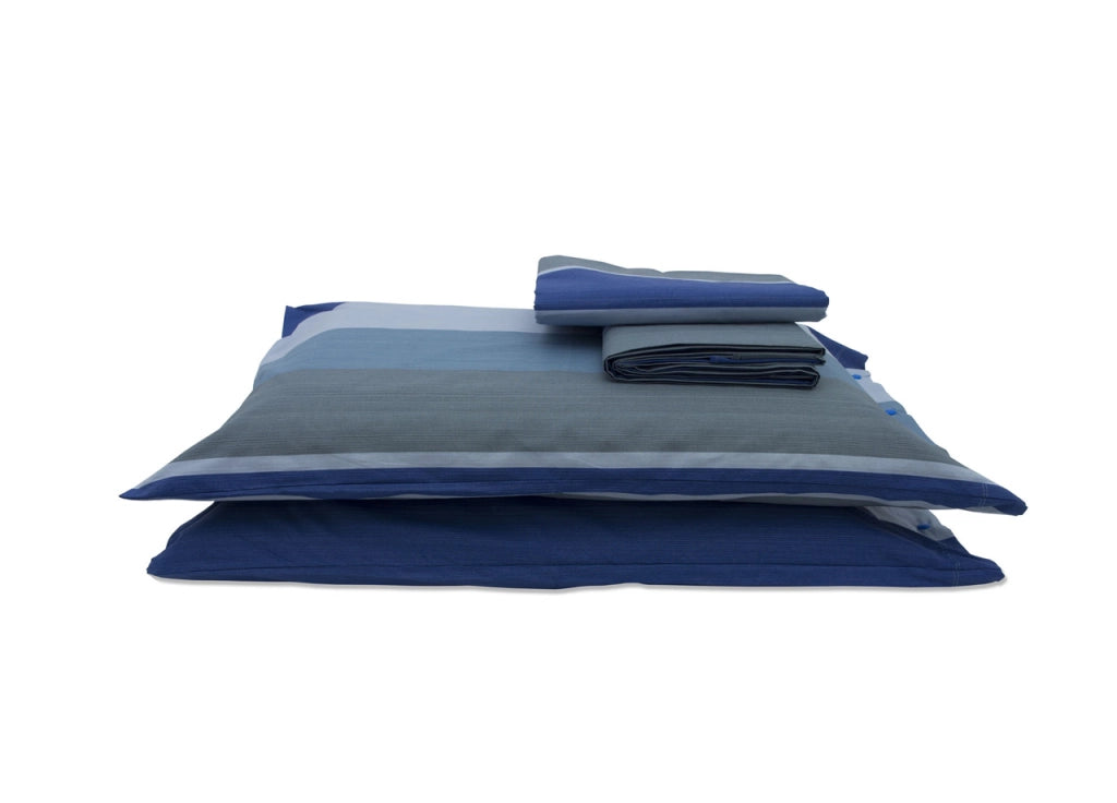 Completo Lenzuola In 100% Cotone Disegno Garda - Singolo - Blu