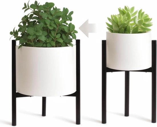Regolatore di Pianta Adattabile per Interno e Esterno - Stendardo di Fiori in Metallo Adatto a Diversi Diametri di Vaso - Altezza 33 cm - Nero Cilindrico - Confezione da 1