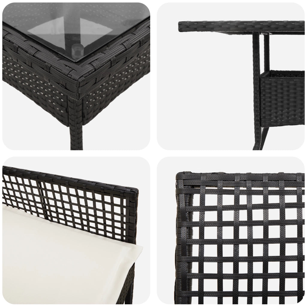 Set da Pranzo da Giardino in 3 Pezzi Rattan Nero