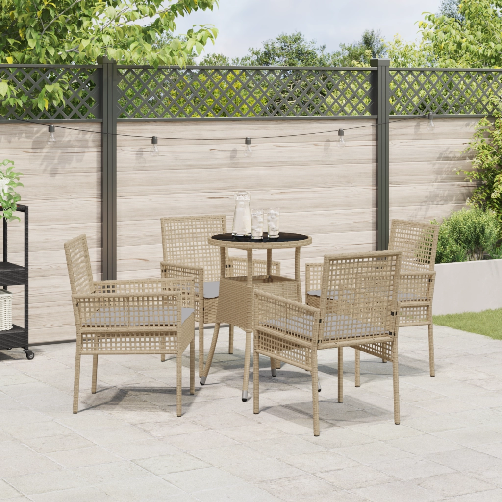 Set da Pranzo da Giardino Beige in Polyrattan 5 Pezzi