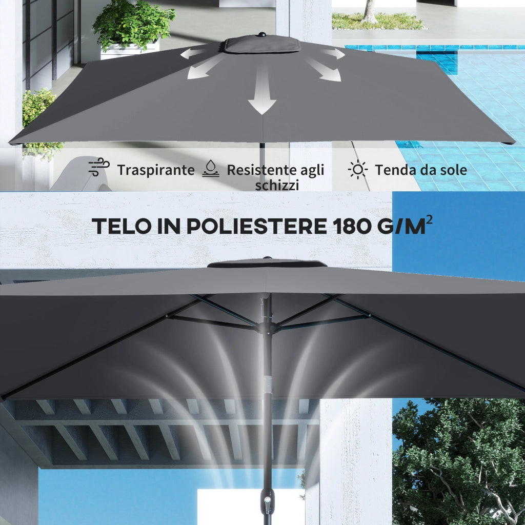Ombrellone Rettangolare da Giardino 300x200 cm con Manovella in Metallo e Poliestere Grigio Scuro