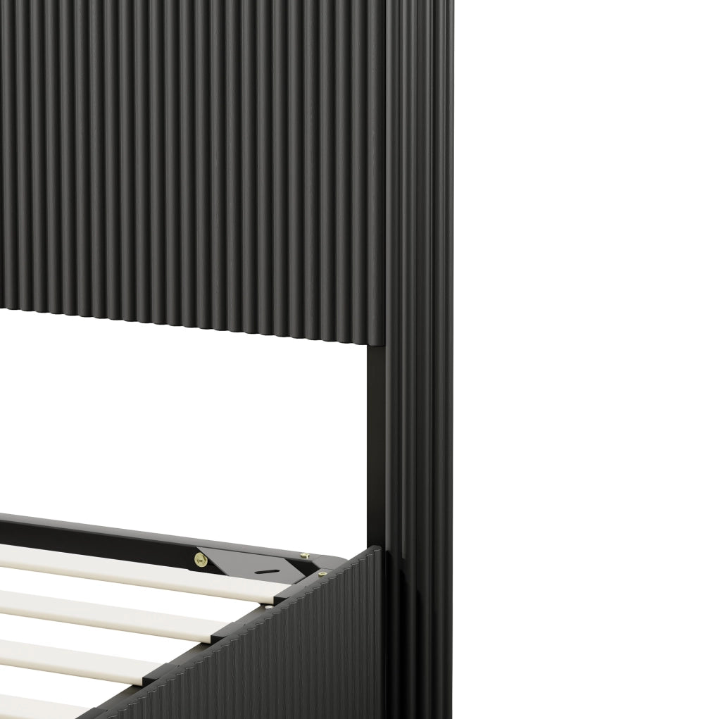 Letto con contenitore 160x200 cm con sollevamento idraulico in MDF e metallo nero
