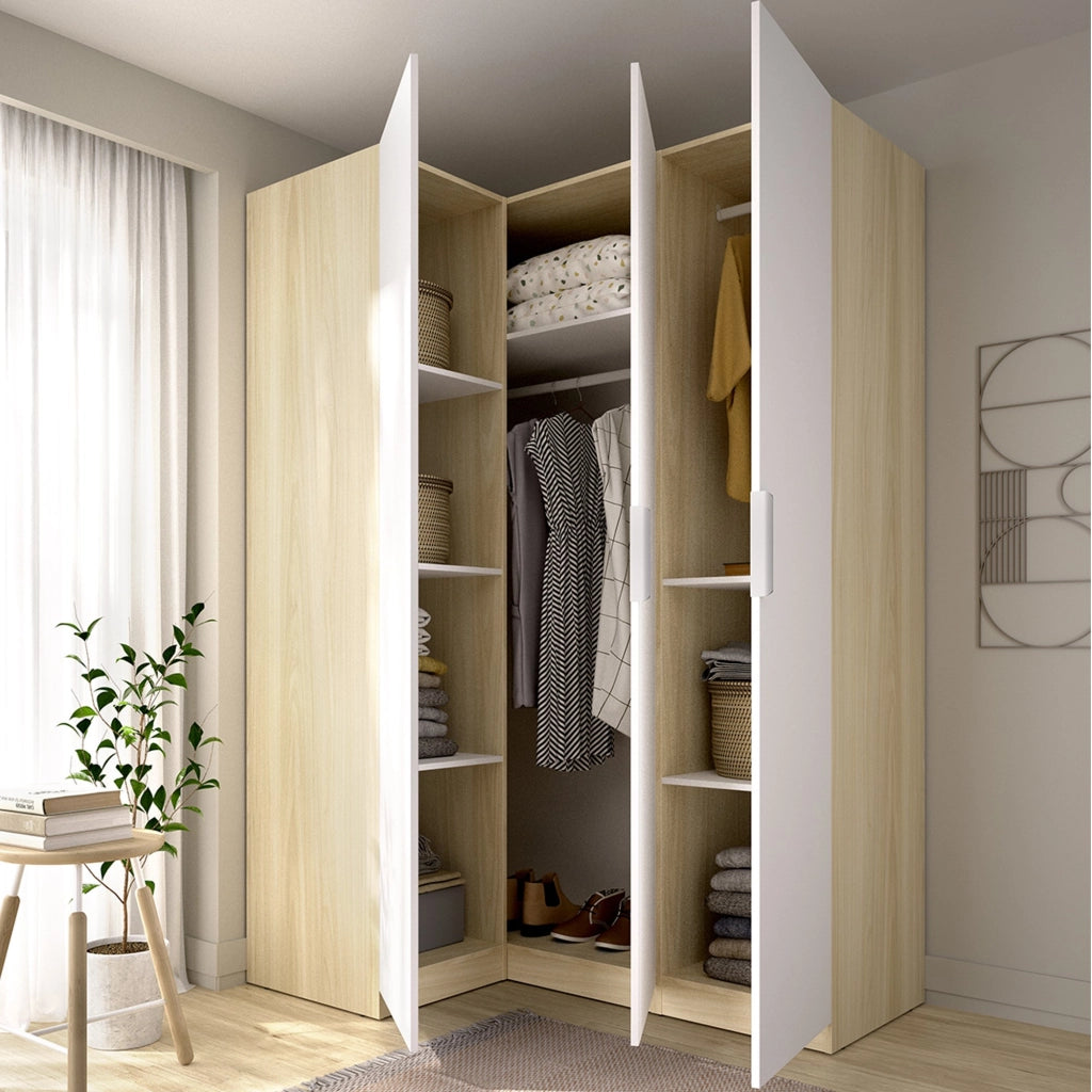 Armadio Camera da Letto Reeves, Guardaroba 3 Ante Appendiabiti, 95x142 cm Bianco