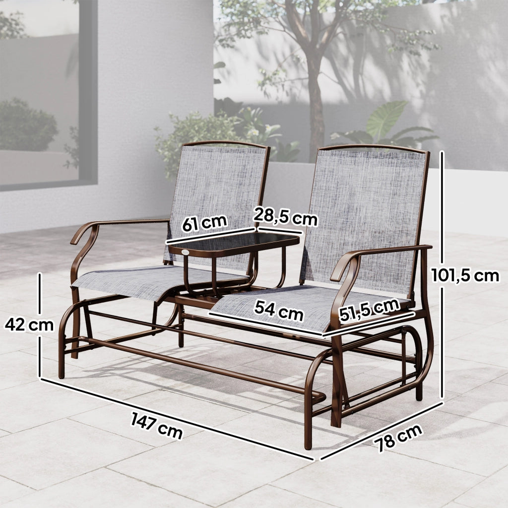 Panchina da Giardino con Tavolo e Sedile a Dondolo 2 Posti ¨C zephmum ¨C Grigio