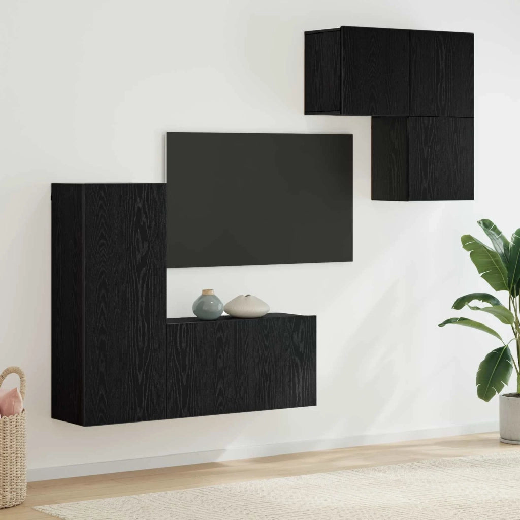 Mobile TV 4 pz Rovere Nero Legno ingegnerizzato 3402766