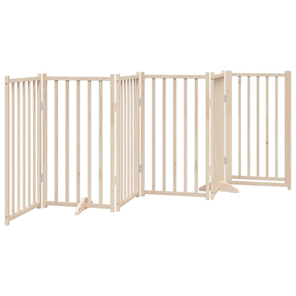 Cancelletto di sicurezza per cani con porta 6 pannelli legno massello di abete marrone 02_0023329