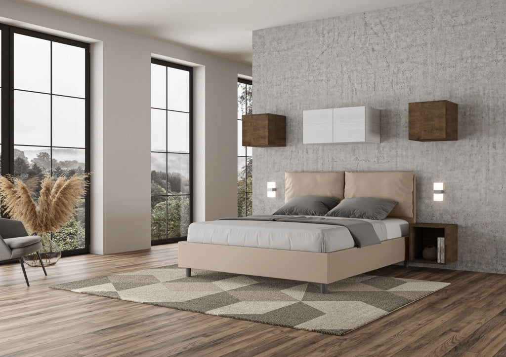 BS COM Letto matrimoniale contenitore doppia alzata imbottito 160x200 similpelle tortora