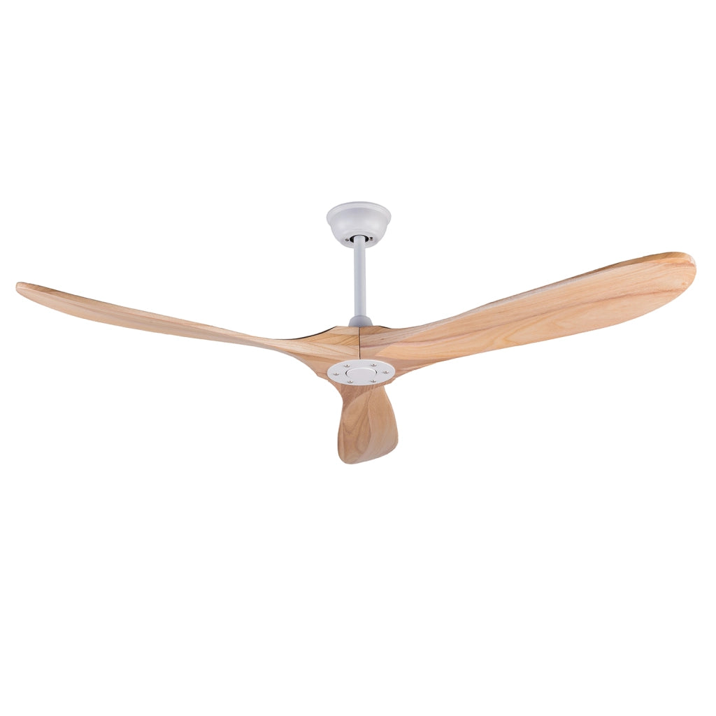 Ventilatore da soffitto senza luce in legno naturale; motore DC silenzioso e telecomando