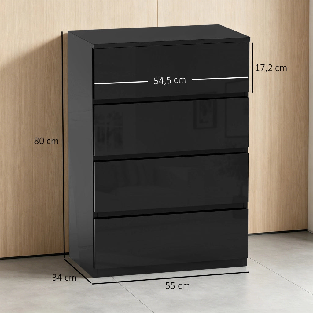 Cassettiera 4 Cassetti 55x33x80 cm Design Moderno e Multiuso in Legno Nero