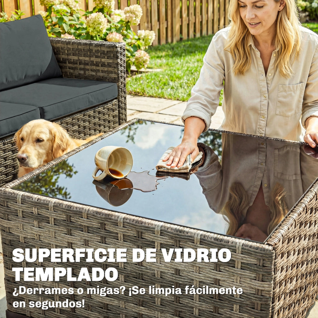 Set Giardino Esterno 5 Pezzi ¨C zephmum ¨C PolyRattan Grigio, 2 Sedie, Divanetto, Tavolino