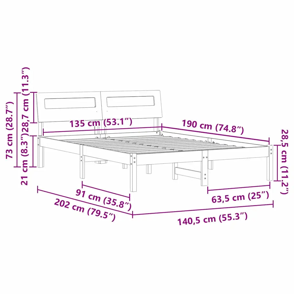 vidaXL Struttura del letto Marrone 135 x 190 cm Legno di pino massello