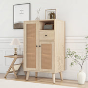 Credenza in effetto legno rovere con 2 ante in rattan e 1 cassetto, 60 x 40 x 101 cm