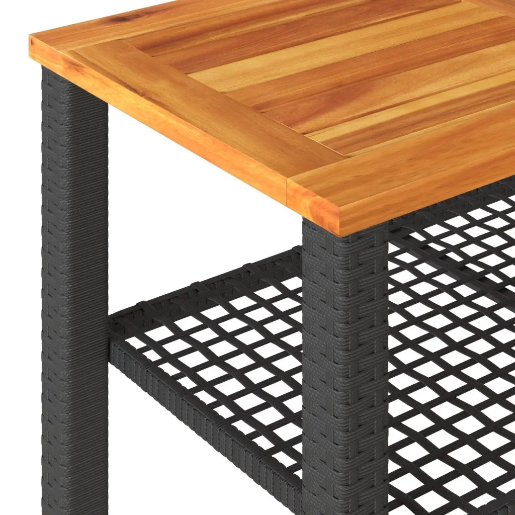 Tavolo da Giardino Nero 70x38x42cm in Polyrattan e Legno Acacia 366270
