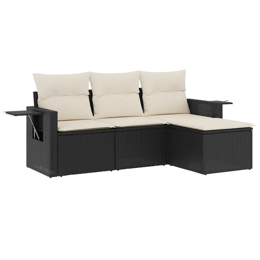 Set Divani da Giardino 4 pz con Cuscini Nero in Polyrattan 3252403